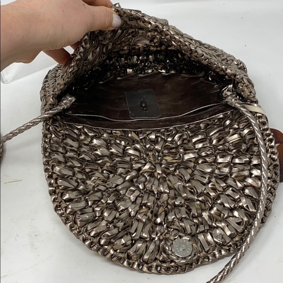Paula Ferber Metallic Pewter Leather Woven Bag
